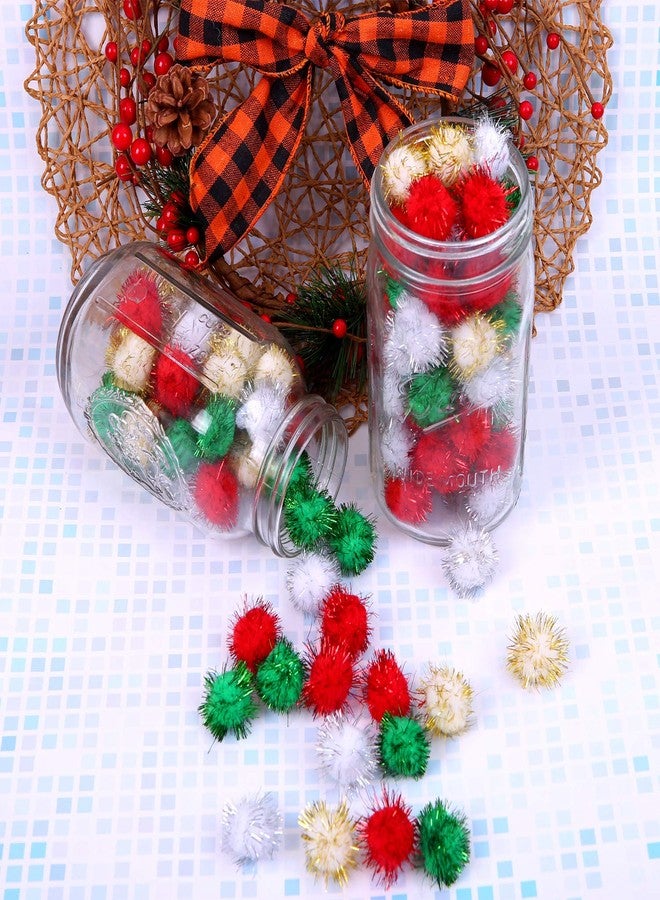Cooraby 200-Piece Glitter Christmas Assorted Color Sparkle Balls Craft Pom Poms (15mm) - Image 4