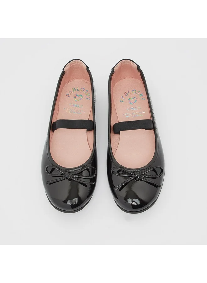 بابلوسكي Girls' Slip-On Round Toe Ballerina Shoes with Bow Accent