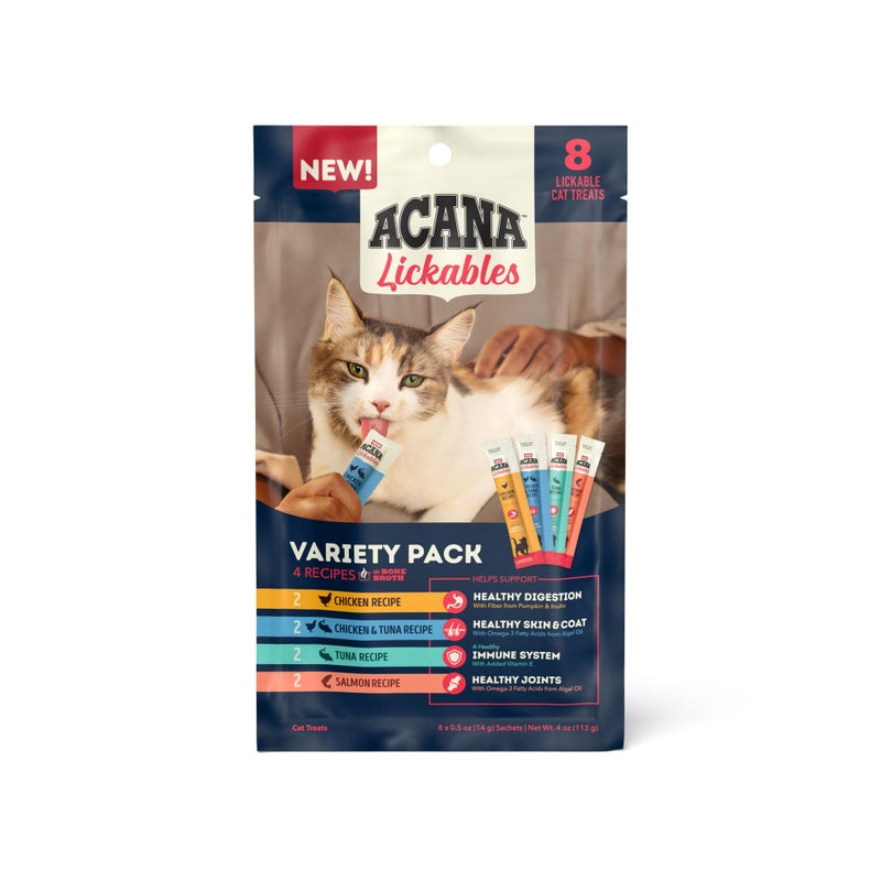 ACANA Lickables Cat Treats Variety Pack: .5oz Tubes (8 Count, 2 of Each) - Image 1