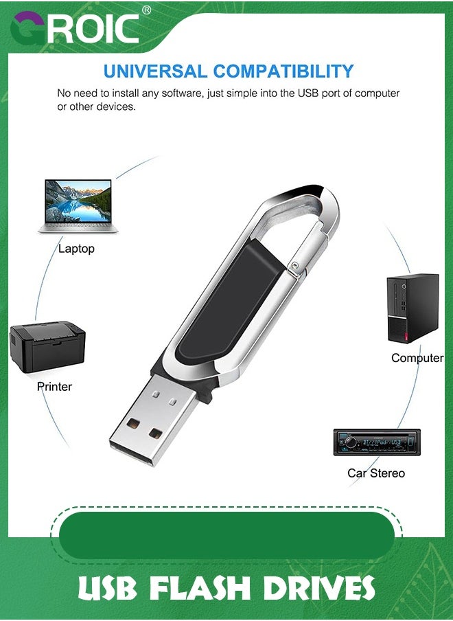 GROIC - محرك فلاش USB أسود سعة 64 جيجابايت محرك أقراص معدني محمول مع سلسلة مفاتيح USB 2.0 محرك أقراص القلم لتخزين البيانات الخارجية - Image 1
