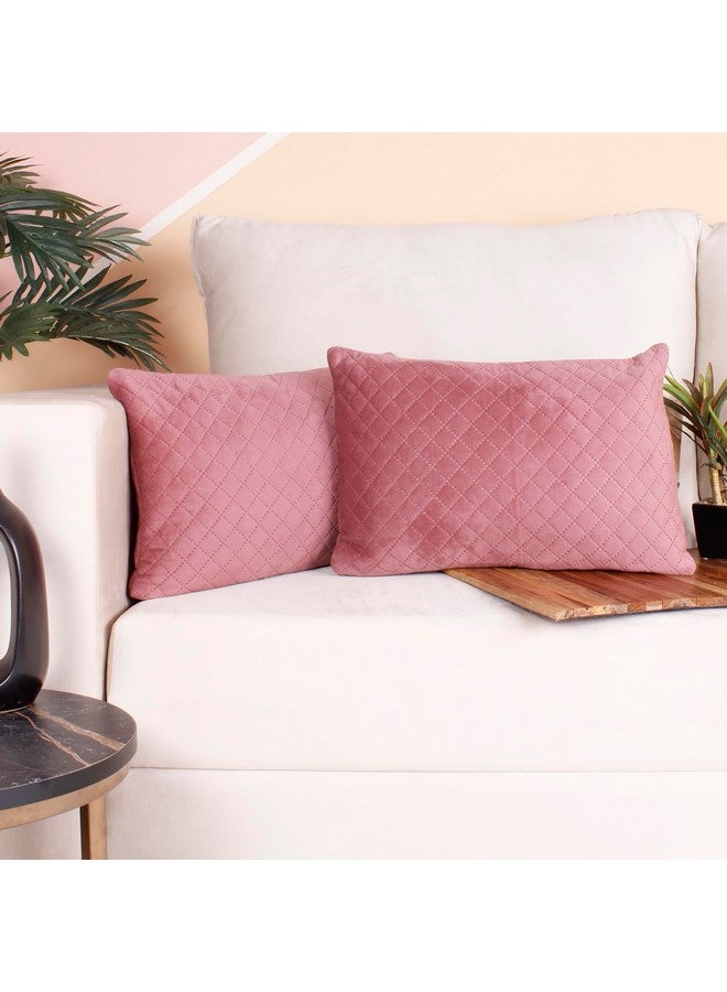 STITCHNEST Set of 2 Cushion Cover | Quilted Velvet | Peach| Soft & Premium Look | 12x18 Inches | Fit for Sofa & Living Room Decor - Image 1