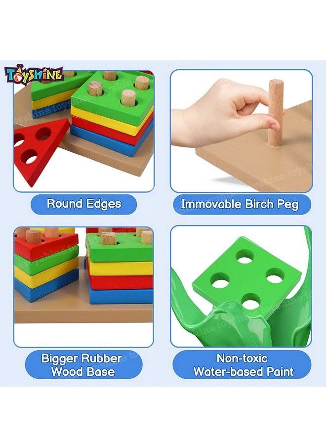 Toyshine Wooden Shapes Square Column Blocks Sorting & Stacking Toys For Kids Toddlers For 1 2 3 Year Oldmulti Color  - Image 3