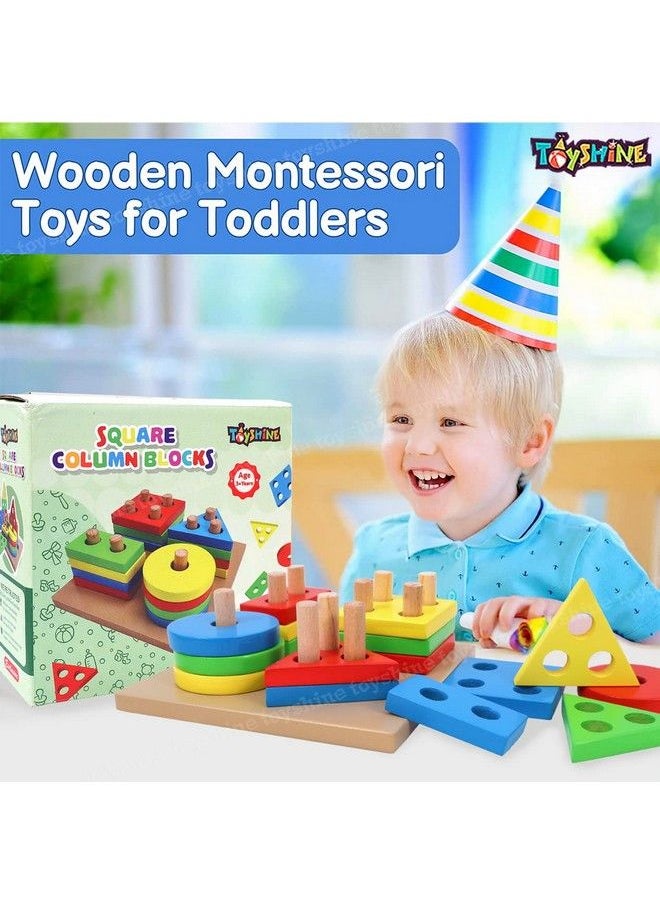 Toyshine Wooden Shapes Square Column Blocks Sorting & Stacking Toys For Kids Toddlers For 1 2 3 Year Oldmulti Color  - Image 5