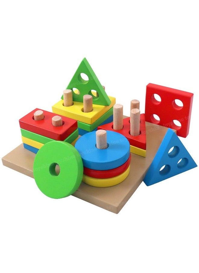 Toyshine Wooden Shapes Square Column Blocks Sorting & Stacking Toys For Kids Toddlers For 1 2 3 Year Oldmulti Color  - Image 2