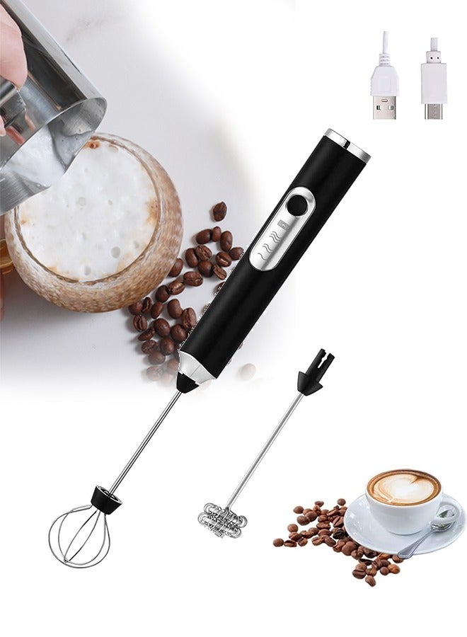 Bukela 1 Piece Milk Frother, Automatic Milk Frother, Rechargeable, Electric Frother, Milk Frother Handheld Frother, Drink Blender with Stainless Steel Beater, 3 Speed ​​Adjustable Frother Blender (Black) - Image 1