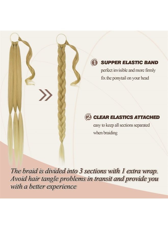 BARSDAR Long Braided Ponytail Extension, Straight Wrap Around Braided Ponytail with Hair Tie Pony Tail DIY Natural Soft Synthetic Hair Piece for Women Girls-26'' Golden Blonde Ombre Bleach Blonde - Image 2