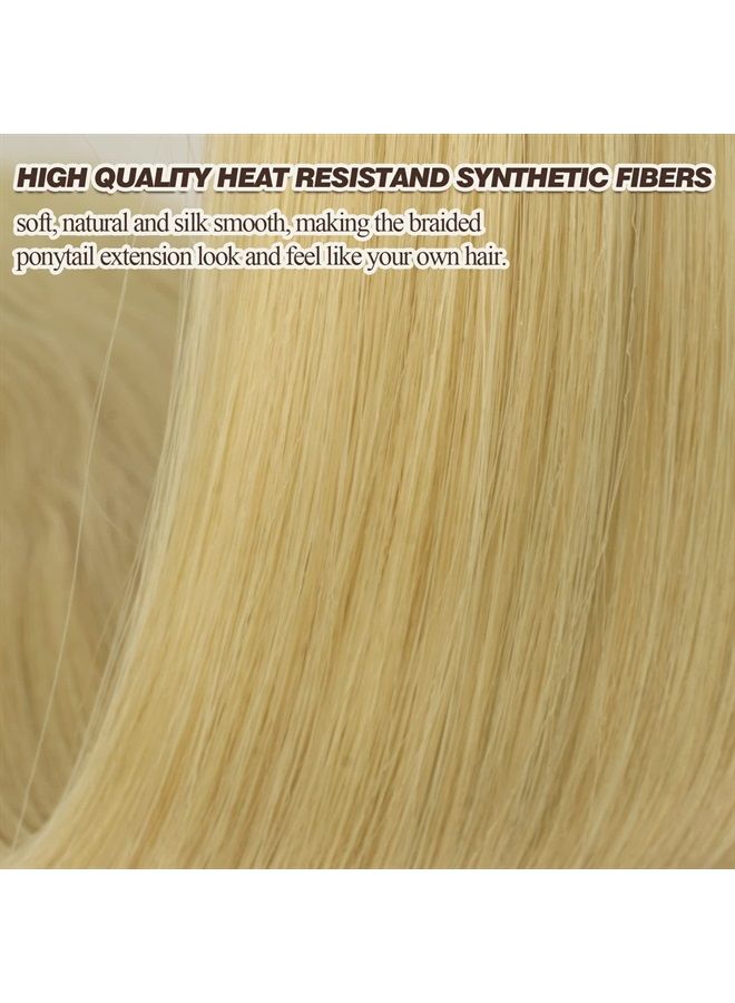 BARSDAR Long Braided Ponytail Extension, Straight Wrap Around Braided Ponytail with Hair Tie Pony Tail DIY Natural Soft Synthetic Hair Piece for Women Girls-26'' Golden Blonde Ombre Bleach Blonde - Image 3