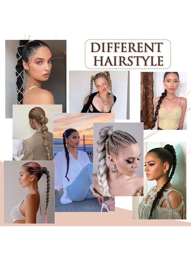 BARSDAR Long Braided Ponytail Extension, Straight Wrap Around Braided Ponytail with Hair Tie Pony Tail DIY Natural Soft Synthetic Hair Piece for Women Girls-26'' Golden Blonde Ombre Bleach Blonde - Image 5