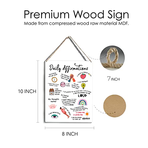 FREHVN Daily Affirmations Wood Sign Positive Wooden Signs Rustic Hanging Plaque Home Office Wall Art "8 x 10" Sign Wall Decor - Image 3