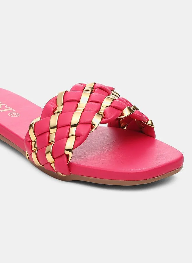 جنيست Metallic Detail Braided Design Flat Sandals by Styli