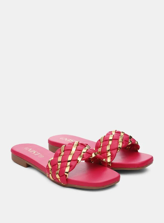 جنيست Metallic Detail Braided Design Flat Sandals by Styli