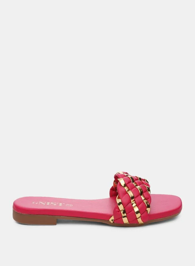 جنيست Metallic Detail Braided Design Flat Sandals by Styli