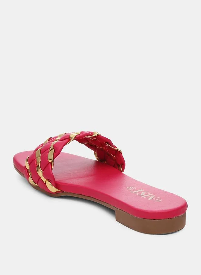 جنيست Metallic Detail Braided Design Flat Sandals by Styli