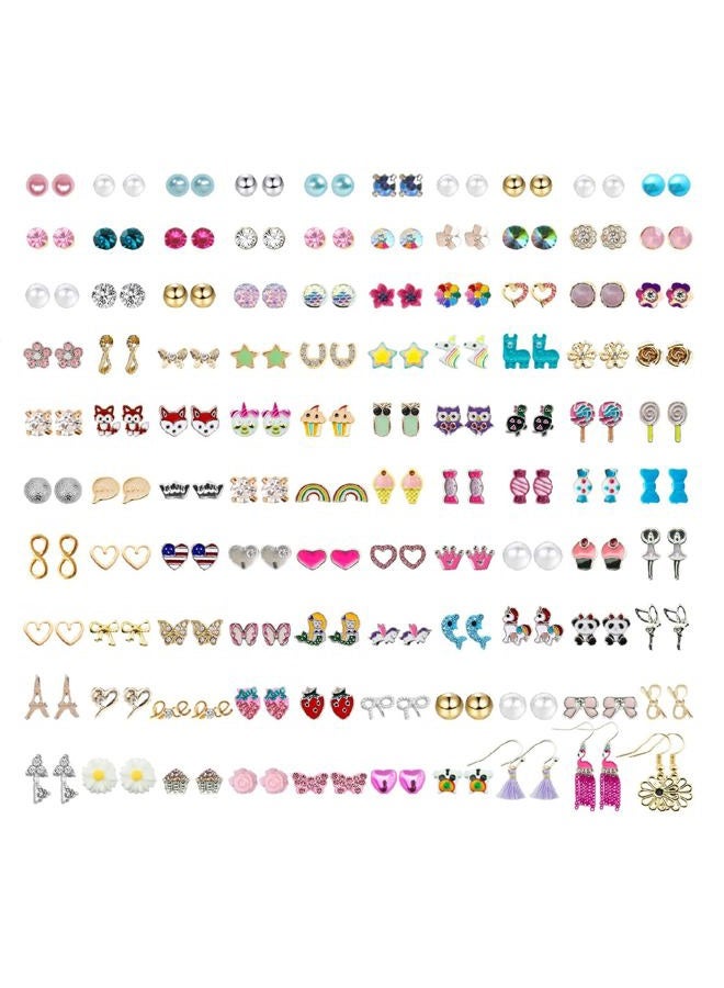 NEWITIN 100 Pairs Colorful Cute Stud Earrings for Girls Hypoallergenic Earrings Stainless Steel Earrings for Girls and Women - Image 1