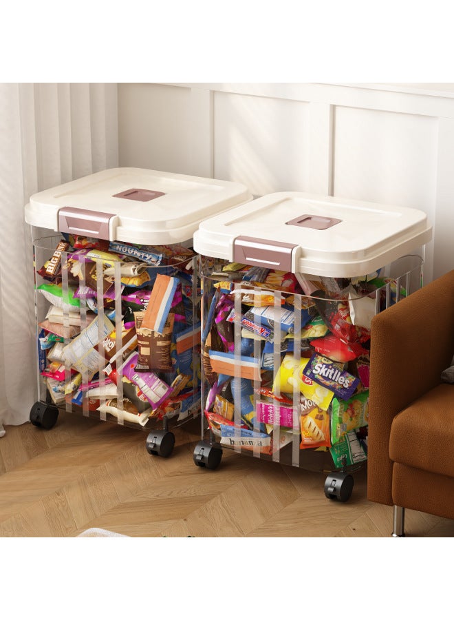 Storage Barrel Snacks Children's Toys Doll Doll Building Blocks Multi-function Large Capacity Storage Box With Wheels Storage Box-Color:Cream Solid Color 【with Pulleys, Easy To Move And Effortless】- - Image 2