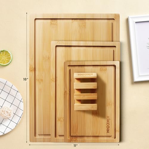 Kikcoin Bamboo Cutting Board for Kitchen (Set of 4) Kitchen Cutting Board by Kikcoin - Image 2