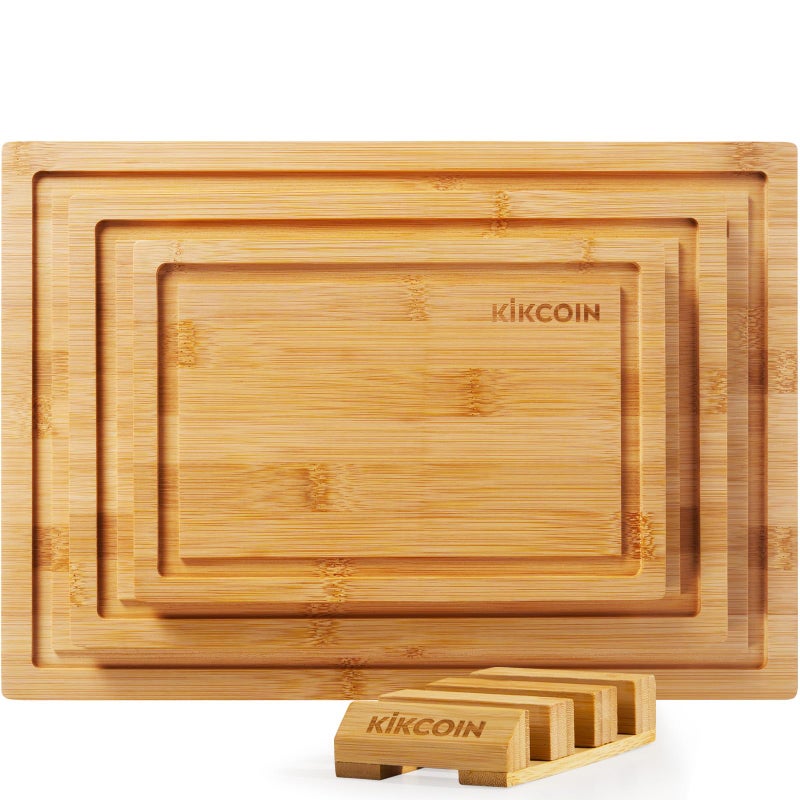 Kikcoin Bamboo Cutting Board for Kitchen (Set of 4) Kitchen Cutting Board by Kikcoin - Image 5