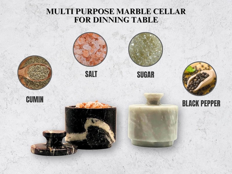 OceanicX Marble Salt Cellar with Lid - 2 Pack Set, 3.5oz Kitchen Storage Containers, Premium White Red Marble Pattern - Image 3