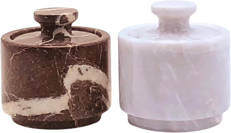OceanicX Marble Salt Cellar with Lid - 2 Pack Set, 3.5oz Kitchen Storage Containers, Premium White Red Marble Pattern - Image 1