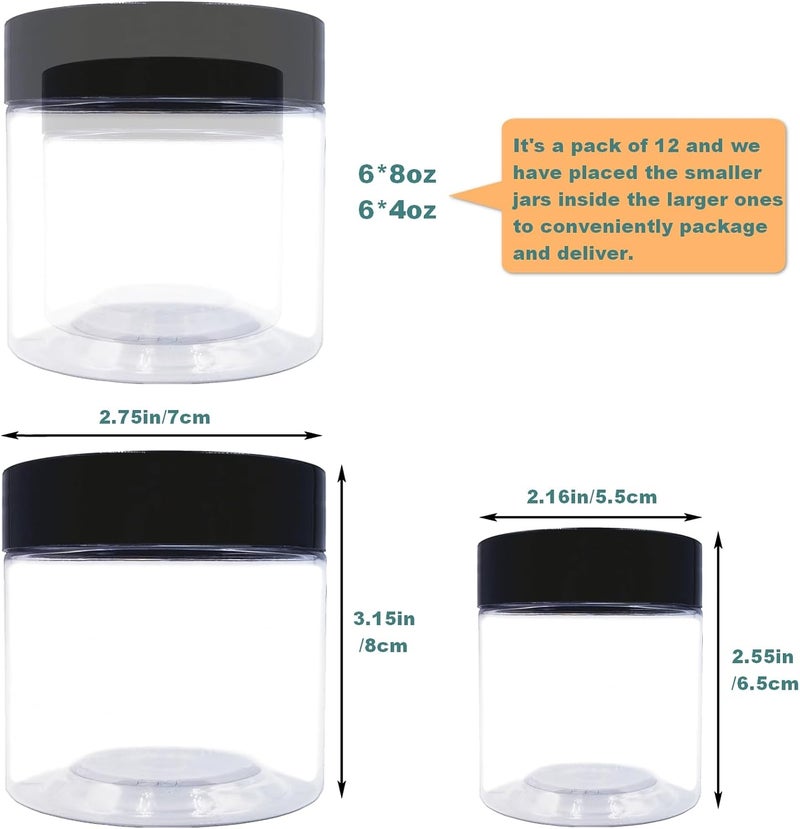 hodooly 8 oz Plastic Containers with Lids and 4oz Small Containers Set of 12 Plastic Jars with Lids Cosmetic Jar for Body Butter Bath Salt Slime and Beauty Product - Image 2