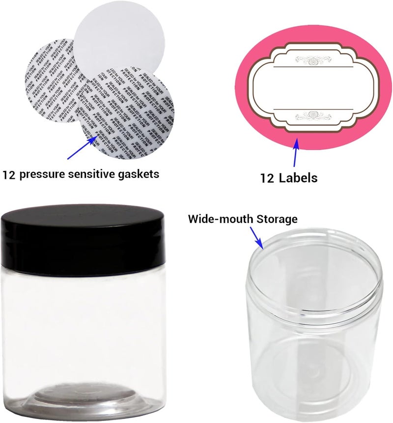 hodooly 8 oz Plastic Containers with Lids and 4oz Small Containers Set of 12 Plastic Jars with Lids Cosmetic Jar for Body Butter Bath Salt Slime and Beauty Product - Image 3