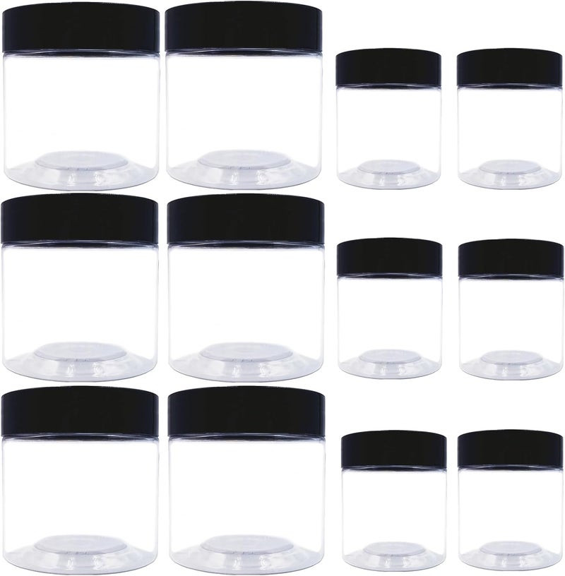 hodooly 8 oz Plastic Containers with Lids and 4oz Small Containers Set of 12 Plastic Jars with Lids Cosmetic Jar for Body Butter Bath Salt Slime and Beauty Product - Image 1