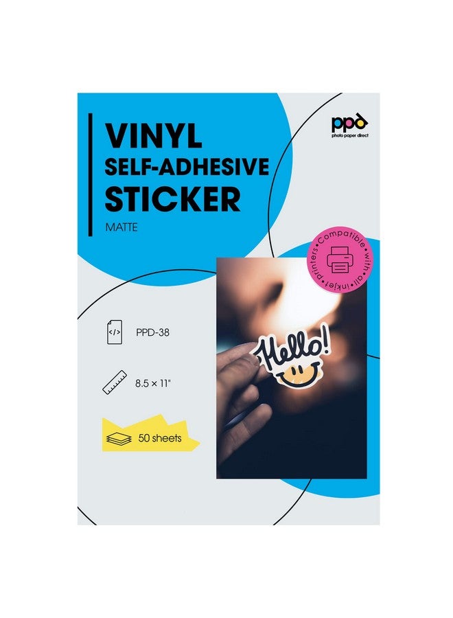 ppd 50 Sheets Inkjet Creative Media Matte Self Adhesive Vinyl Sticker Paper 8.5X11 Premium Commercial Grade 4.7Mil Thick Full Sheet Photo Quality Instant Dry Scratch And Tear Resistant (Ppd-38-50)  - Image 1