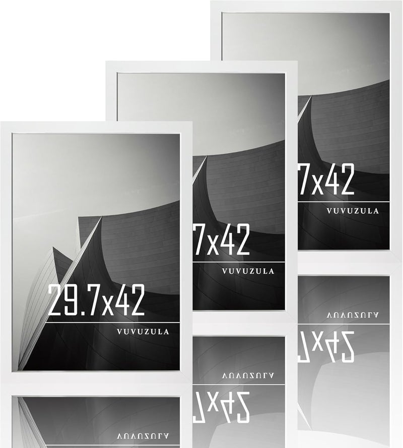 VUVUZULA Picture Frame A3 White Wood Photo Frame 30 x 42 cm Wooden Frame MDF Frame DIN A3 3-Pack - Image 1