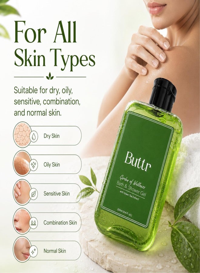 Buttr Green Tea Body Wash Gel for Deep Cleansing & Hydrated Skin | With Aloe Vera & Vitamin E | Soap-Free Shower Gel Suitable for All Skin Types, Women & Men | 250ml - Image 4