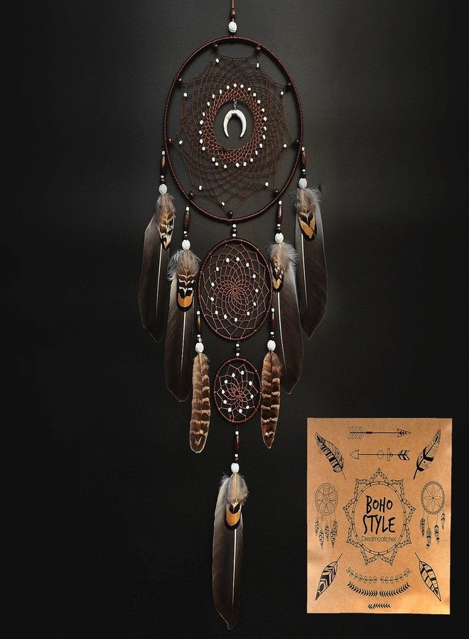 Urdeoms Large Dream Catchers for Bedroom Adult Brown Boho Dream Catcher Wall Decor with Turquoise Hanging Ornament Teen Dorm Room Decor Festival Gift - Image 1