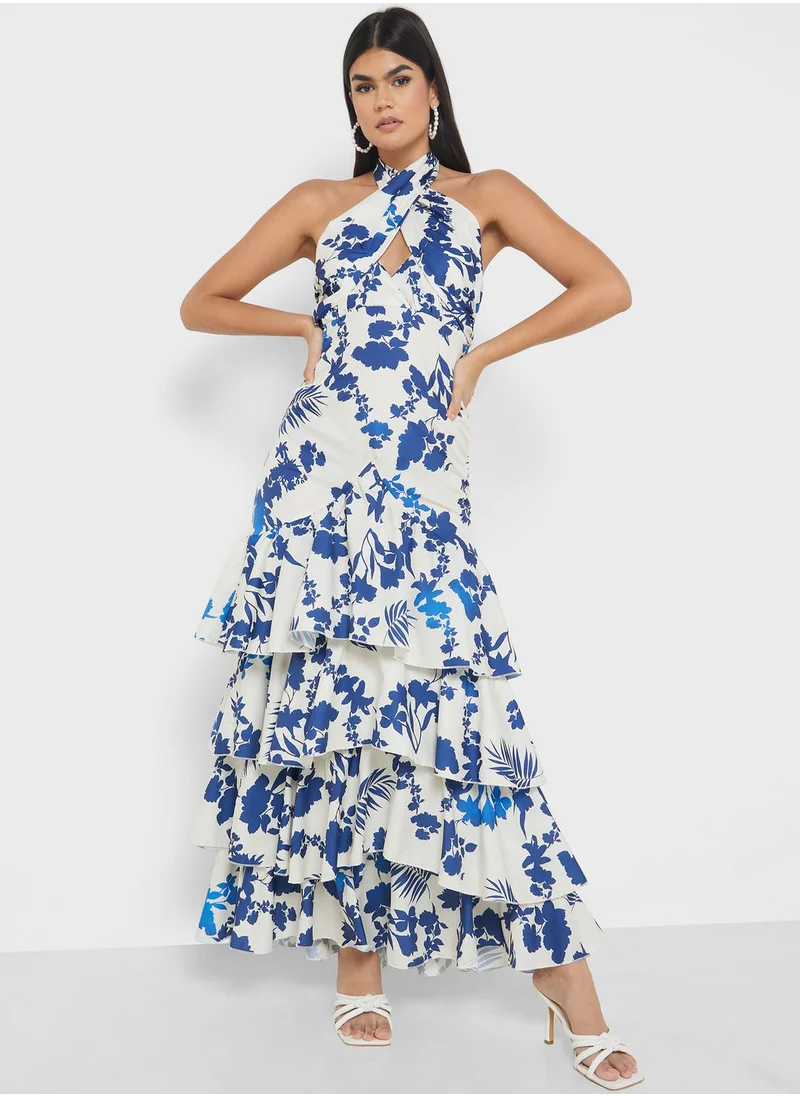ELLA Ruffled Detailed Halter Neck Dress