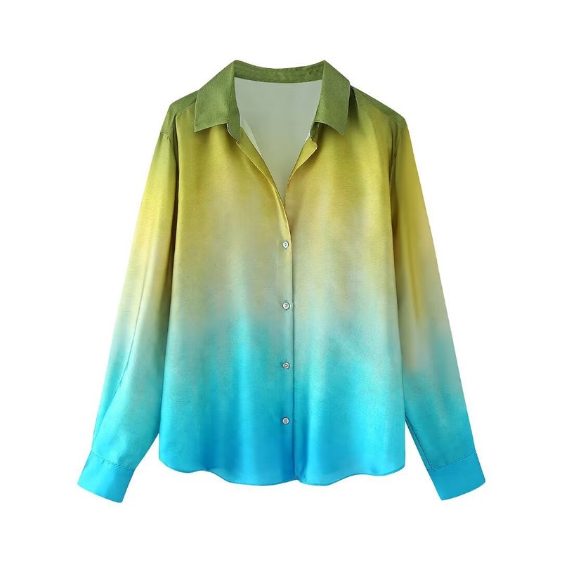 Cross-border new 2024 new European and American style womens foreign trade wholesale ZRA in stock tie-dye silk satin texture shirt set color suit - Image 2