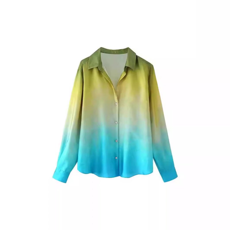 Cross-border new 2024 new European and American style womens foreign trade wholesale ZRA in stock tie-dye silk satin texture shirt set color suit - Image 3