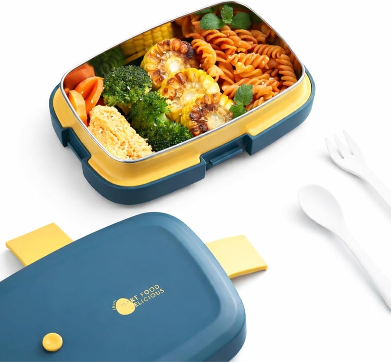 BrainGiggles CRAVISTA Stainless Steel Bento Box for Kids and Adults – 1000ML Leakproof Bento Lunch Box with Cutlery Set – BPA Free Lunchbox Tiffin for Office and School (Blue) - Image 4