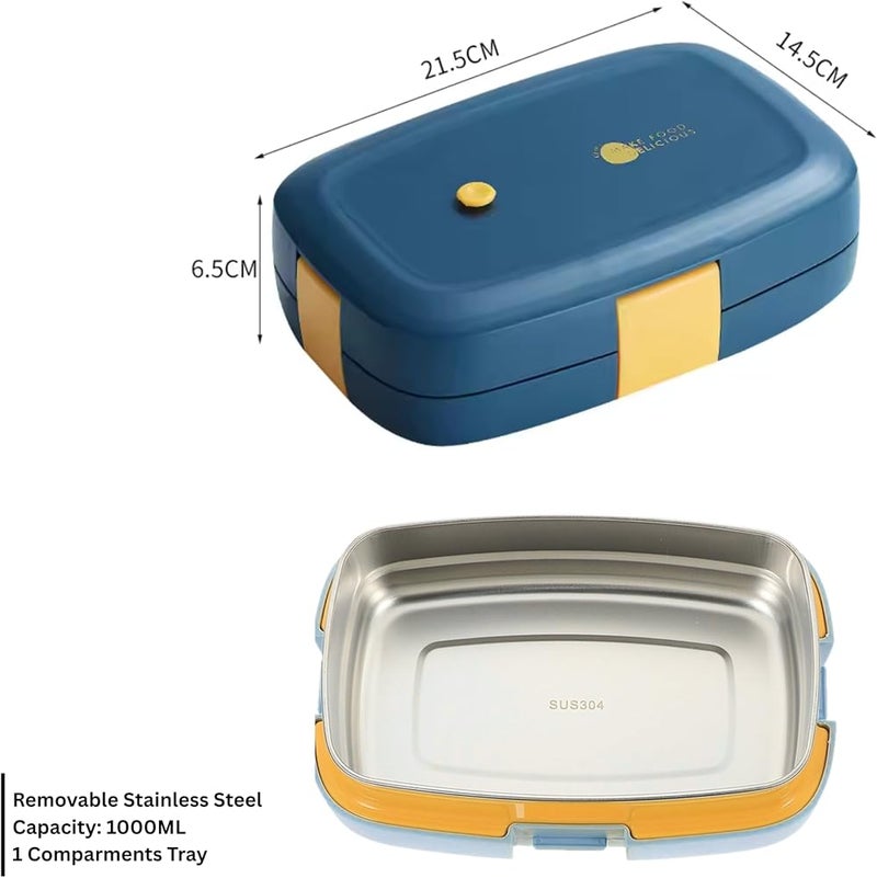 BrainGiggles CRAVISTA Stainless Steel Bento Box for Kids and Adults – 1000ML Leakproof Bento Lunch Box with Cutlery Set – BPA Free Lunchbox Tiffin for Office and School (Blue) - Image 3