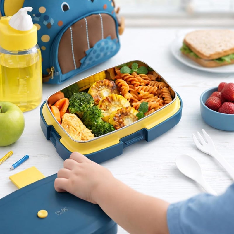 BrainGiggles CRAVISTA Stainless Steel Bento Box for Kids and Adults – 1000ML Leakproof Bento Lunch Box with Cutlery Set – BPA Free Lunchbox Tiffin for Office and School (Blue) - Image 5