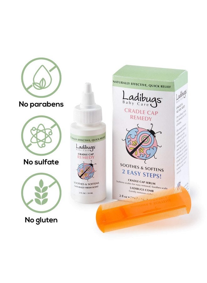 LADIBUGS Ladibugs Cradle Cap Remedy Kit, 3oz | Includes Cradle Cap Serum & Fine-Toothed Comb | Effectively Removes Scales & Flakes | Soothes & Softens Scalp - Image 3