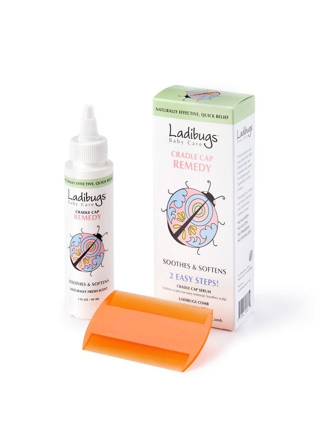 LADIBUGS Ladibugs Cradle Cap Remedy Kit, 3oz | Includes Cradle Cap Serum & Fine-Toothed Comb | Effectively Removes Scales & Flakes | Soothes & Softens Scalp - Image 1