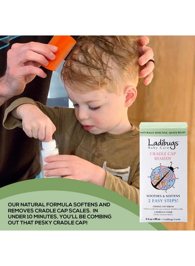 LADIBUGS Ladibugs Cradle Cap Remedy Kit, 3oz | Includes Cradle Cap Serum & Fine-Toothed Comb | Effectively Removes Scales & Flakes | Soothes & Softens Scalp - Image 2
