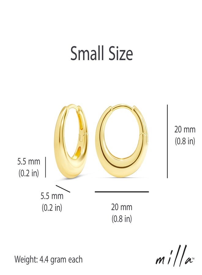 MILLA 14K Gold Plated Hoop Earrings | Small Silver Hoops | Thick Lightweight Chunky Hoop Earrings for Women (14K Gold Plated, Small, 0.8 inches - 20 mm) - Image 3