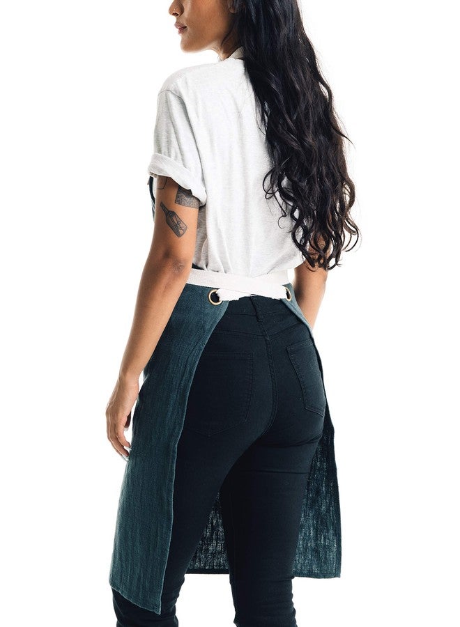 Caldo Linen Kitchen Apron - Mens and Womens Linen Bib Apron - Adjustable with Pockets (Spruce) - Image 2