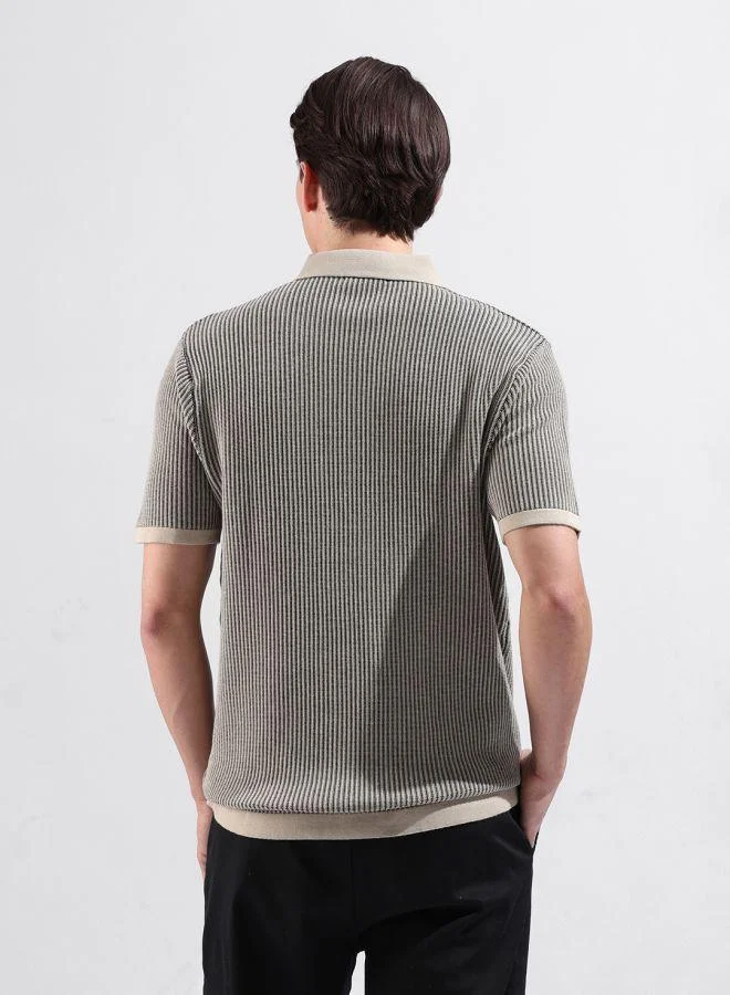 شركة المرآب الهندية Men Slim Fit Textured Polo Neck Half Sleeves T-Shirt