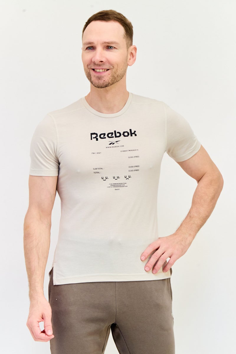 Reebok Men Sportswear Fit Short Sleeves Running T-Shirt, Beige - Image 1