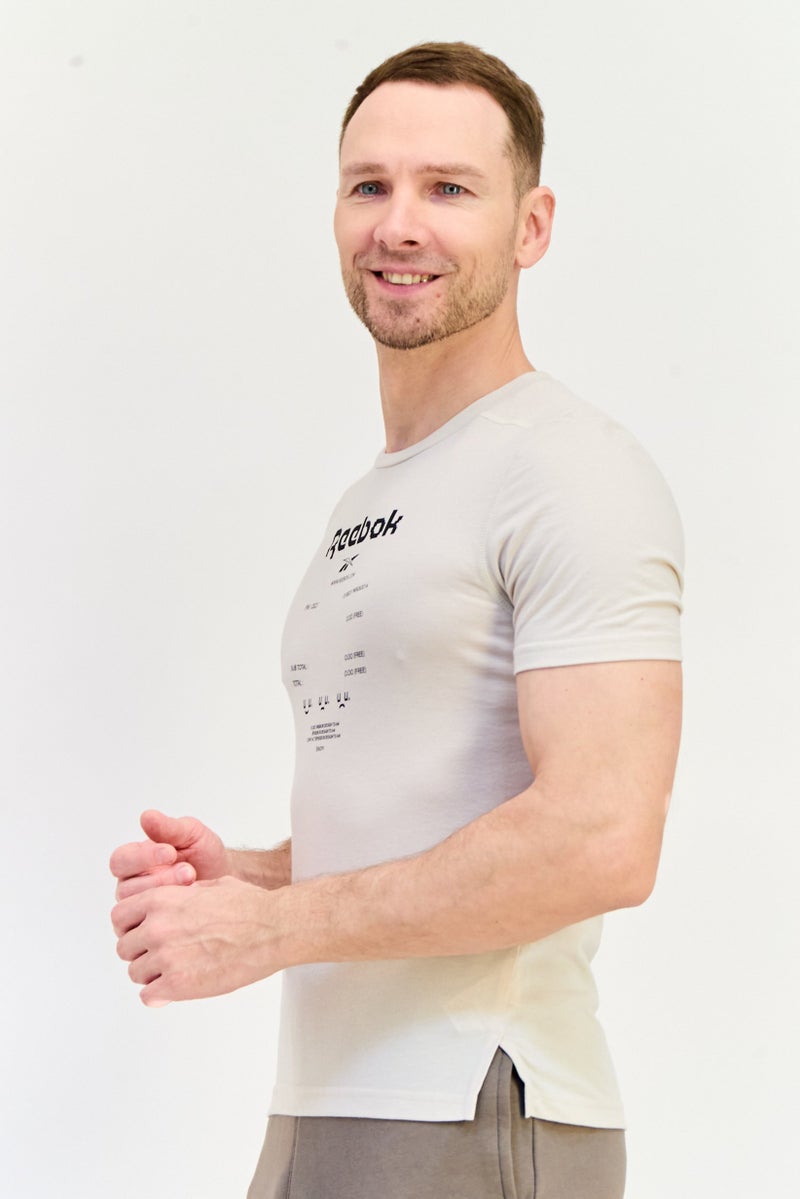 Reebok Men Sportswear Fit Short Sleeves Running T-Shirt, Beige - Image 2
