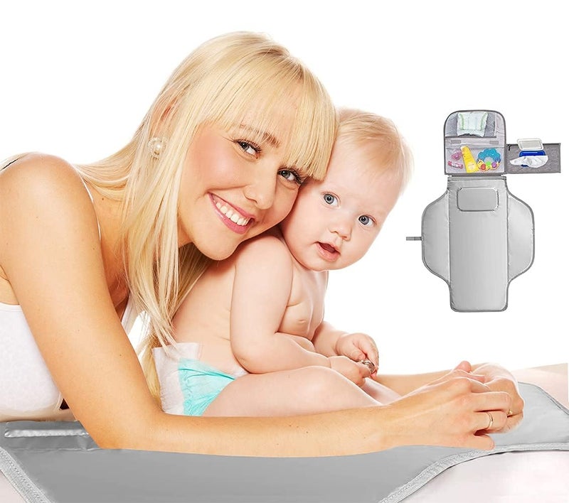 Simxen حصيرة تغيير حفاضات الأطفال المحمولة الأنيقة | وسادة تغيير سفر قابلة للفصل مع جيب لمناديل الأطفال | تستخدم للأطفال من 0-12 شهرًا | هدايا لحفلات استقبال المواليد، الفتيات والفتيان حديثي الولادة - Image 5