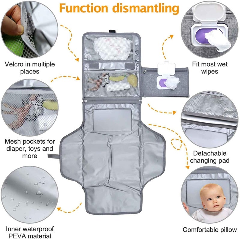 Simxen حصيرة تغيير حفاضات الأطفال المحمولة الأنيقة | وسادة تغيير سفر قابلة للفصل مع جيب لمناديل الأطفال | تستخدم للأطفال من 0-12 شهرًا | هدايا لحفلات استقبال المواليد، الفتيات والفتيان حديثي الولادة - Image 2