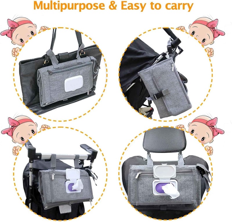 Simxen حصيرة تغيير حفاضات الأطفال المحمولة الأنيقة | وسادة تغيير سفر قابلة للفصل مع جيب لمناديل الأطفال | تستخدم للأطفال من 0-12 شهرًا | هدايا لحفلات استقبال المواليد، الفتيات والفتيان حديثي الولادة - Image 3