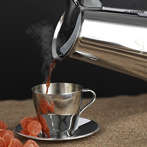 Atlasware Stainless Steel Coffee Maker | Filter Coffee Black Tea Pot Compatible with Induction, Gas Stove | Durable Compact BPA Free Espresso Percolator for Home, Kitchen and Travel (Silver, 6 Cup) - Image 4