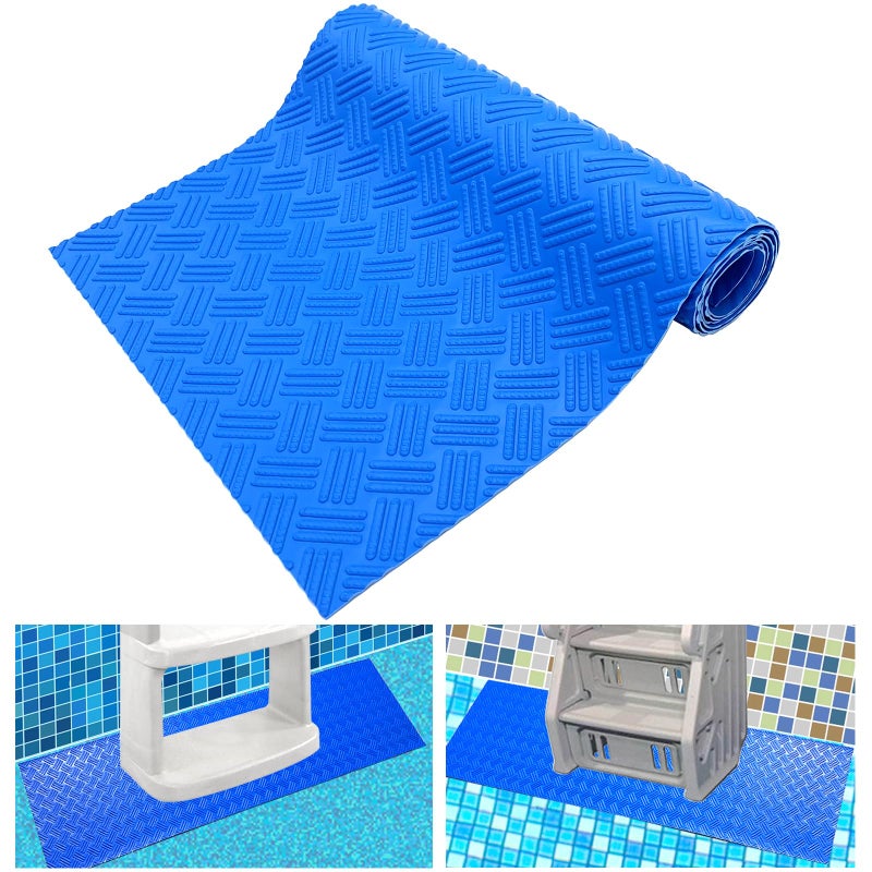 SKARUMMER SKARUMMER Swimming Pool Ladder Mat - Protective Pool Ladder Pad Step Mat with Non-Slip Texture, Blue Medium Pool Step Mat, 36 inch X 9 inch  - Image 1