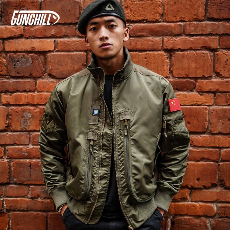 [726] Military Fan Ma-1 Pilot Jacket Men'S Multi-Pocket Velcro Stand Collar Baseball Uniform Jacket - Image 2